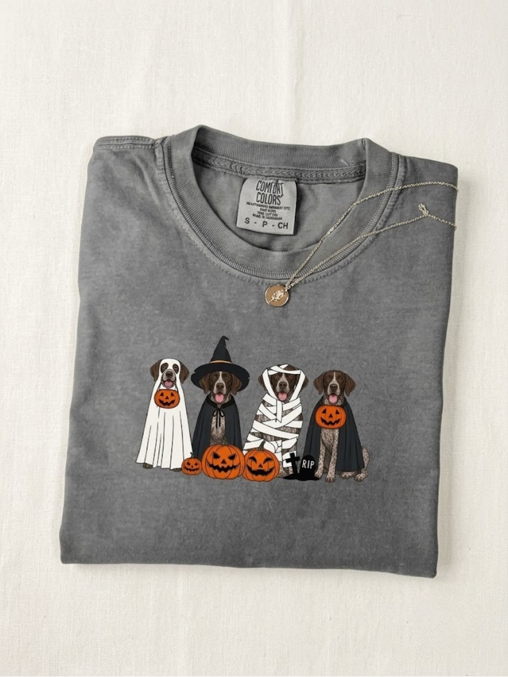 Comfort Colors Pepper Halloween Dogs Tee with Pumpkins